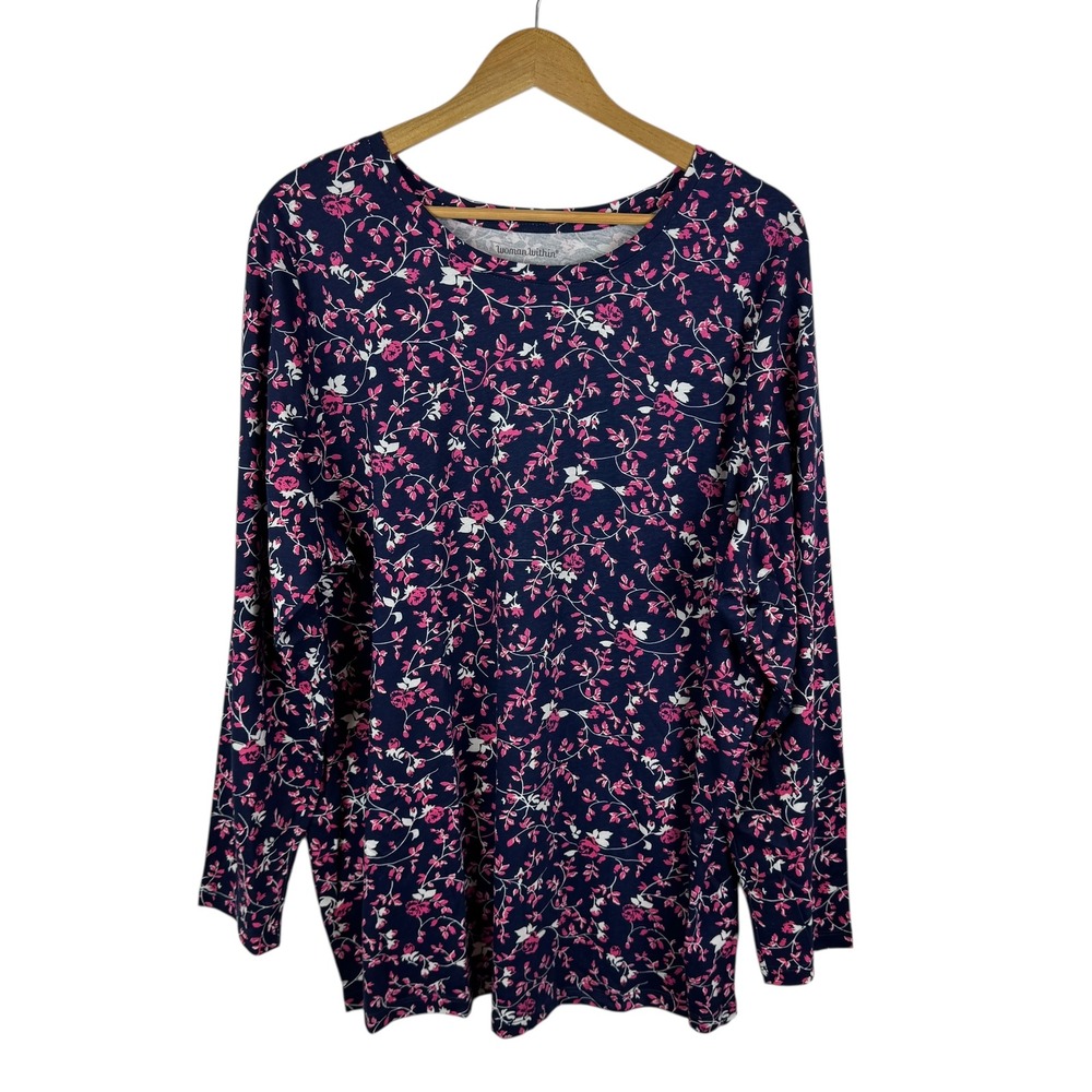 Woman Within Floral‎ Tunic Top Size 22/24 Stretch Comfort Modest Feminine Cotton
